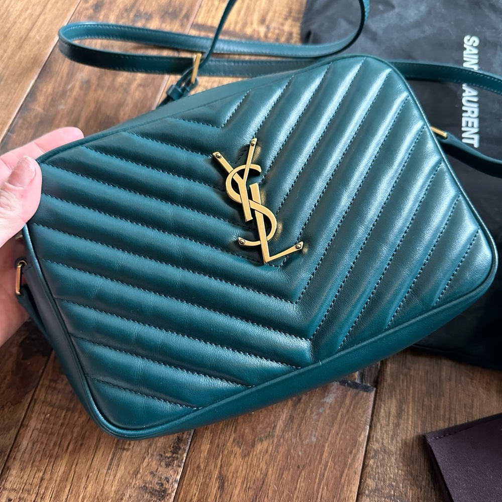 SOLD—— Saint Laurent Matellase Leather Camera Bag in Sea Turquoise